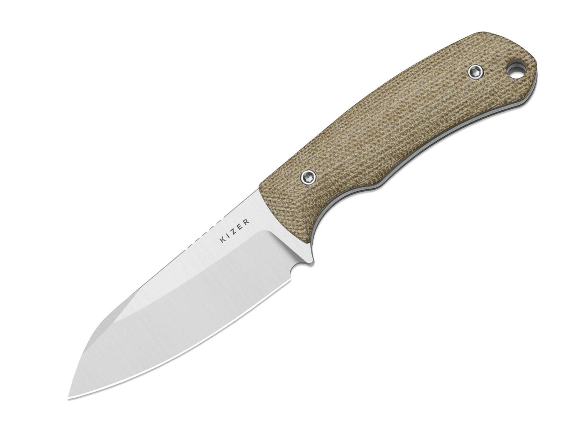 Kizer Field Mouse 14C28N Brown Micarta, feststehendes Messer, Kydexscheide